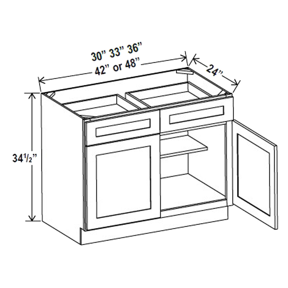 Kitchen Base Cabinets - 36W x 34-1/2H x 24D - Charleston Saddle