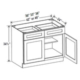 Kitchen Base Cabinets - 36W x 34-1/2H x 24D - Blue Shaker Cabinet - RTA