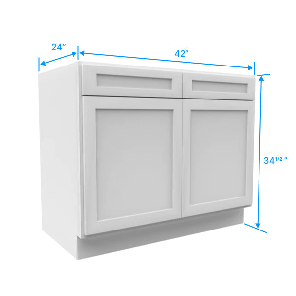 Kitchen Base Cabinets - 42W x 34-1/2H x 24D - Aria White Shaker - RTA