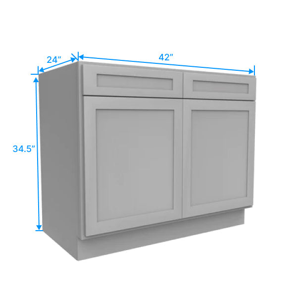 Kitchen Base Cabinets - 42W x 34.5H x 24D - Grey Shaker Cabinet