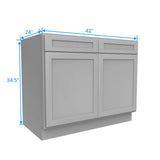 Kitchen Base Cabinets - 42W x 34.5H x 24D - Grey Shaker Cabinet - RTA