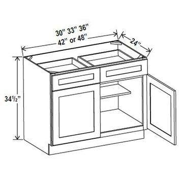 Kitchen Base Cabinets - 42W x 34-1/2H x 24D - Aria Shaker Espresso