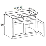 Kitchen Base Cabinets - 42W x 34-1/2H x 24D - Blue Shaker Cabinet