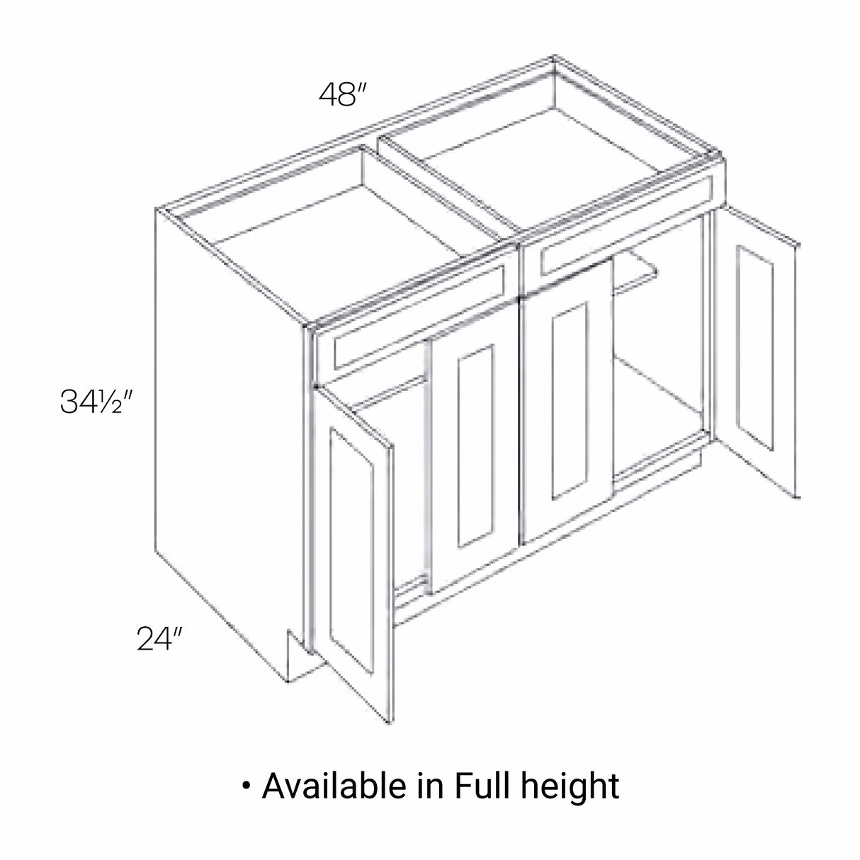 RTA - Park Avenue White - Double Drawer & 4 Door Base Cabinet | 48"W x 34.5"H x 24"D