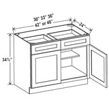 Kitchen Base Cabinets - 48W x 34-1/2H x 24D - Blue Shaker Cabinet