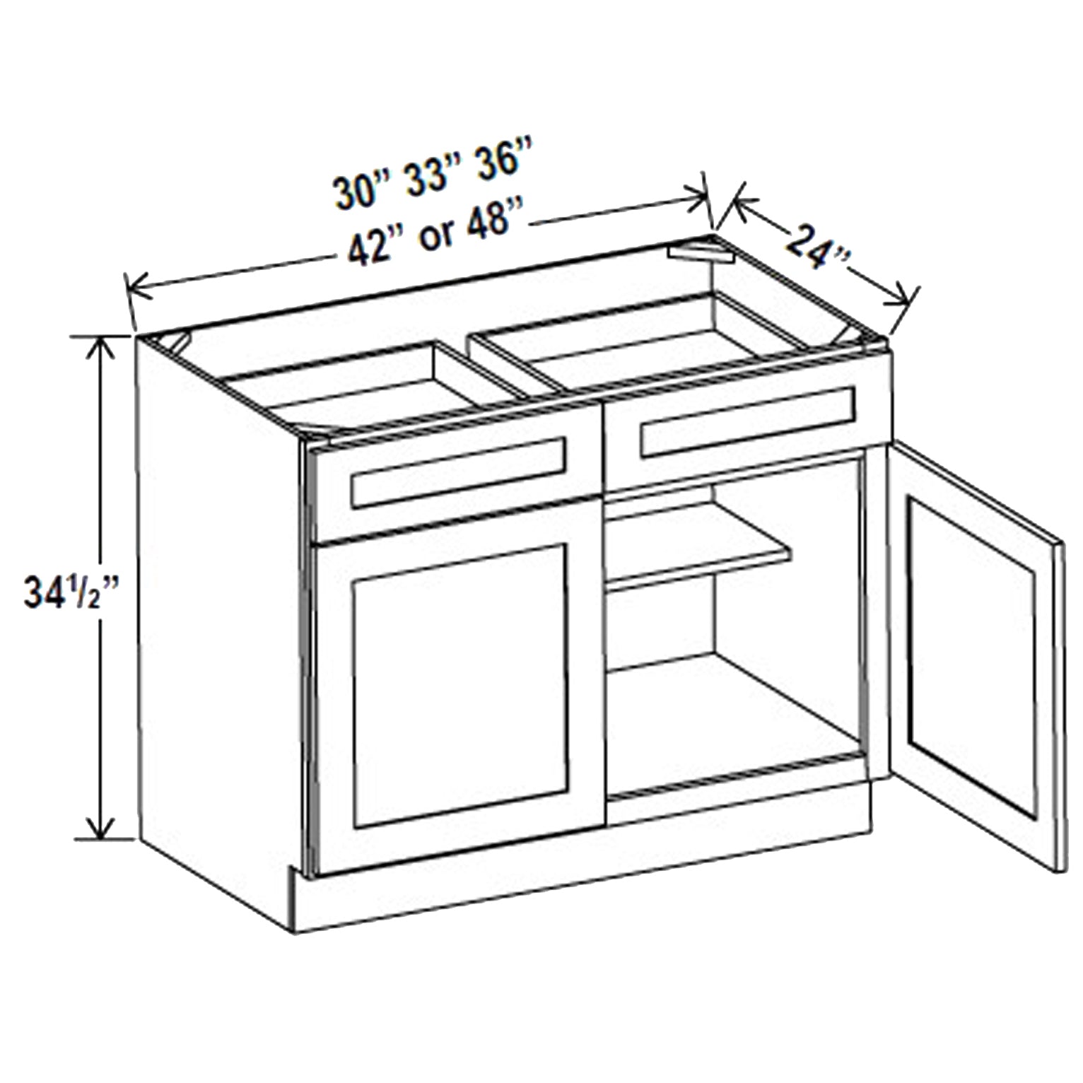 Kitchen Base Cabinets - 48W x 34-1/2H x 24D - Aria White Shaker - RTA