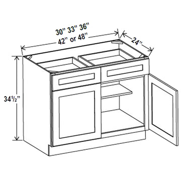 Kitchen Base Cabinets - 48W x 34-1/2H x 24D - Aria White Shaker - RTA