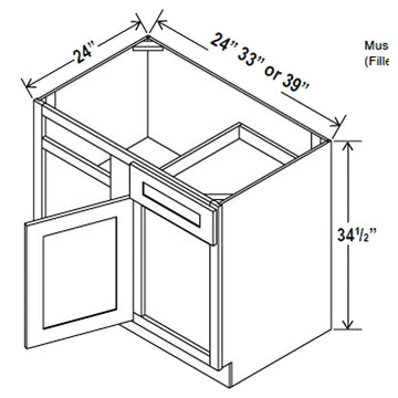 Blind Base Corner Cabinet - 36W x 34.5H x 24D - Grey Shaker Cabinet - RTA