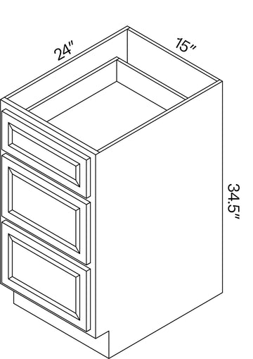 15 Inch Wide 3 Drawer Base Cabinet - 15