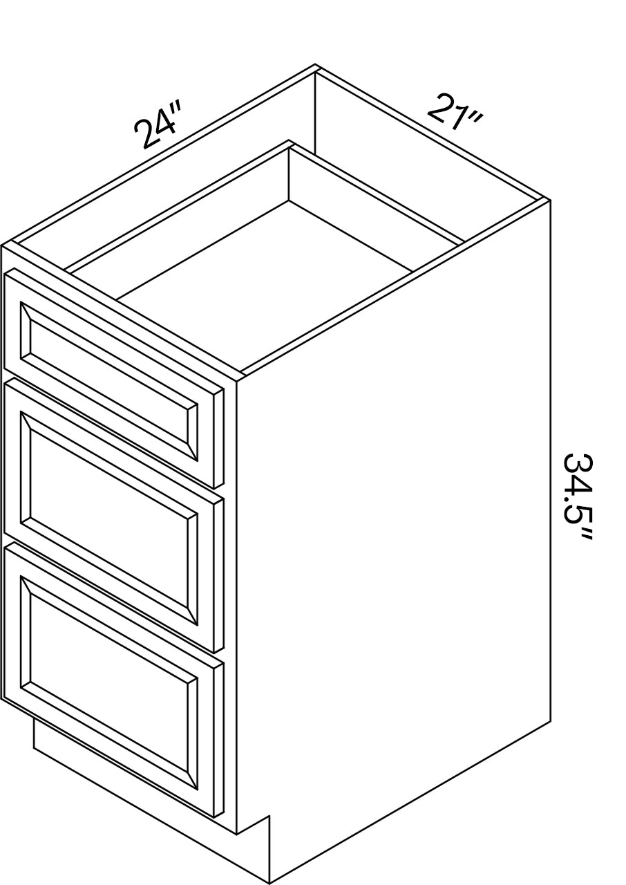 21 Inch Wide 3 Drawer Base Cabinet | 21"W x 34 1/2"H x 24"D - Prescott