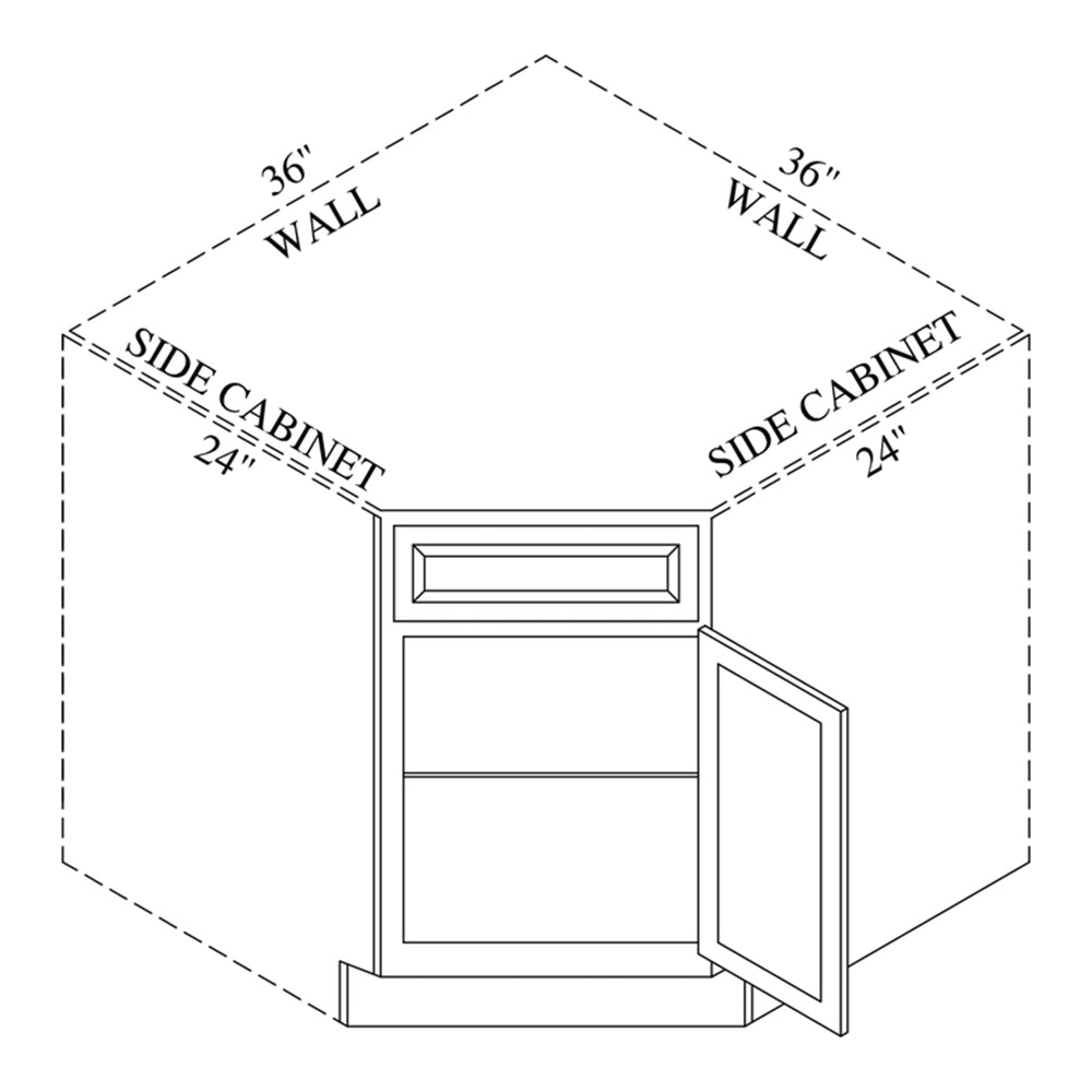 Sink Base Cabinet Corner for 36 Diameter Corner Cabinet - 36"W x 34.5"H x 24"D - Woodland