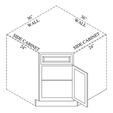 Sink Base Cabinet Corner for 36 Diameter Corner Cabinet - 36"W x 34.5"H x 24"D - Woodland