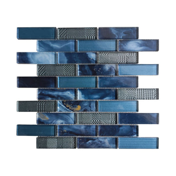 12 x 12 inch Mosaic Glass Tile with Blue Color and Glossy Finish