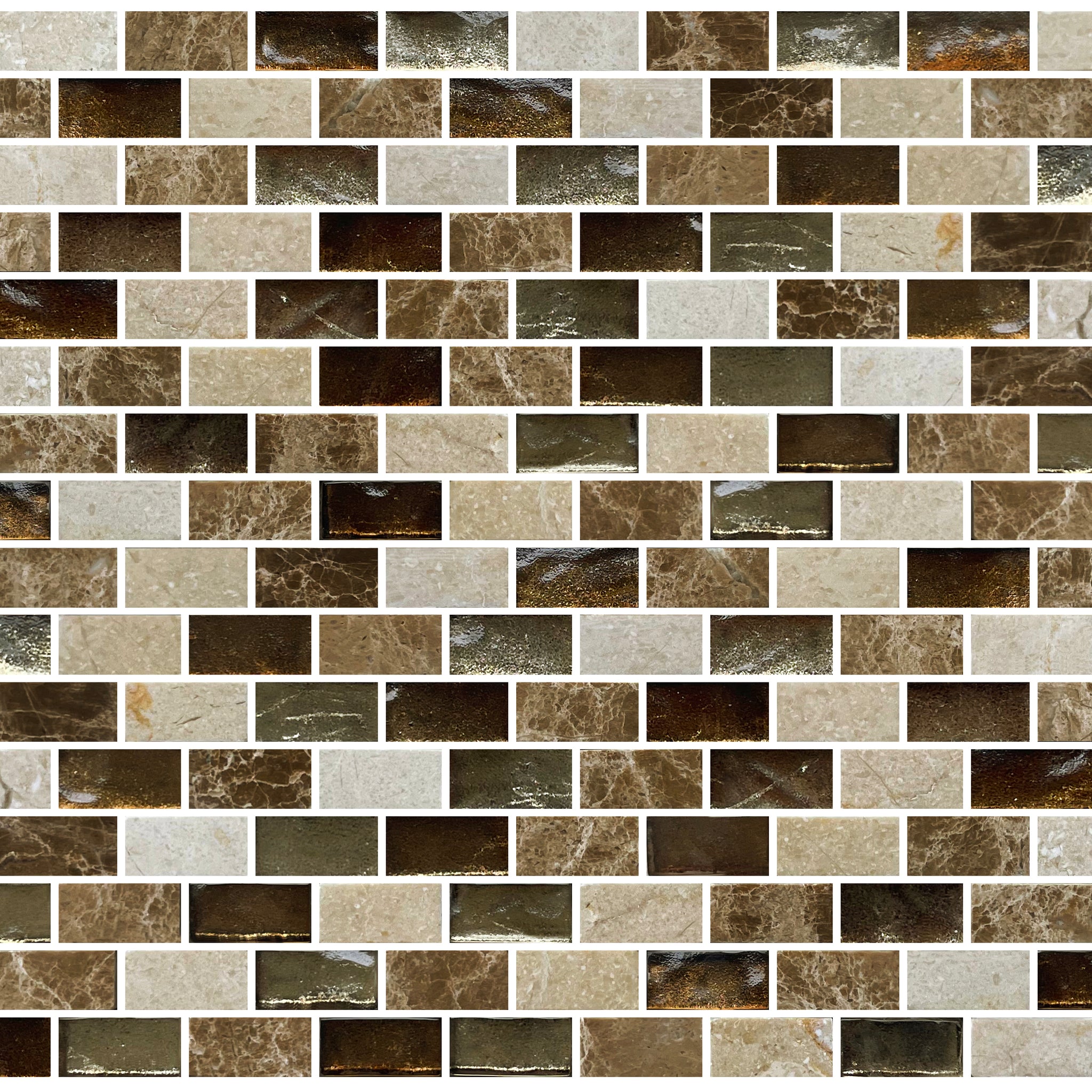12 x 11 inch Glass & Stone Mosaic Tile with Brown Color and Glossy Finish