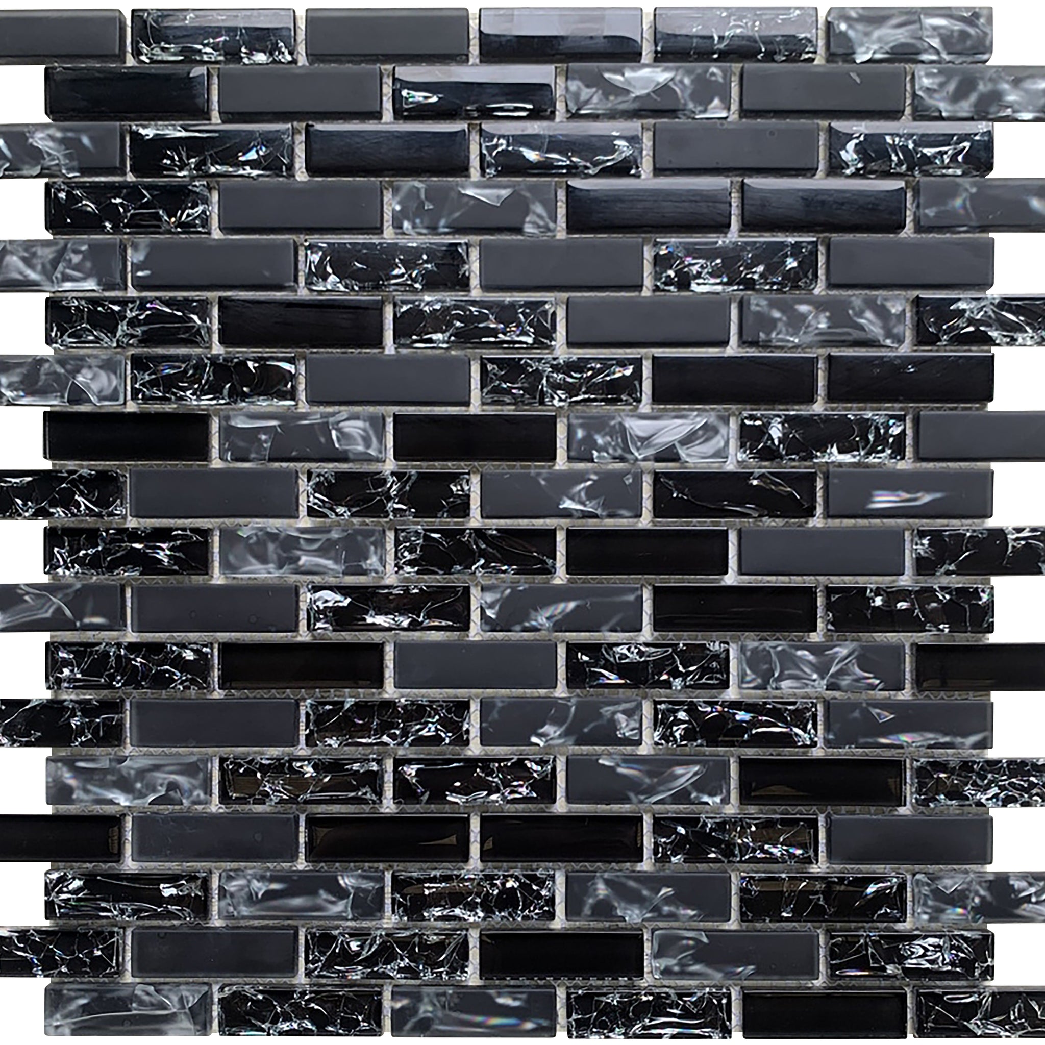 12 x 12 inch Glass Mosaic Tile with Black Color and Glossy & Frosted Finish