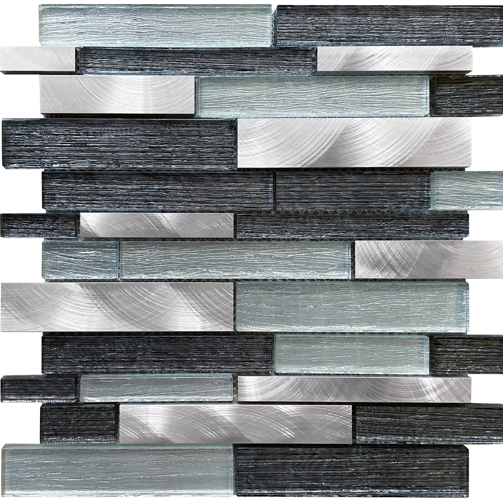 12 x 12 inch Glass Mosaic Tile with Silver Color and Glossy & Brushed Finish