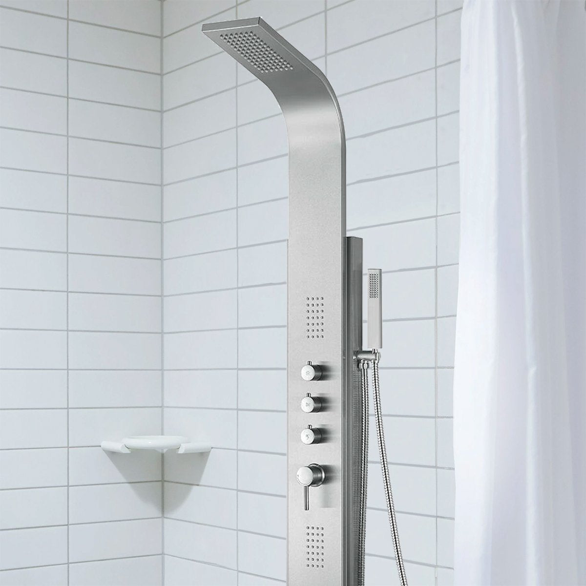 Sleek Brushed Stainless Steel Malibu Shower System - 7" Showerhead - Rectangular - Surface Mounted - Multi Function