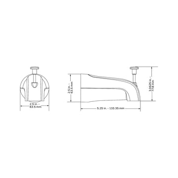 Bathtub Spout Valve W/ Diverter - 5.5 x 2.5 x 2.5 - 1/2 NPT Connection/Wallmount - Bathroom Plumbing Fixture