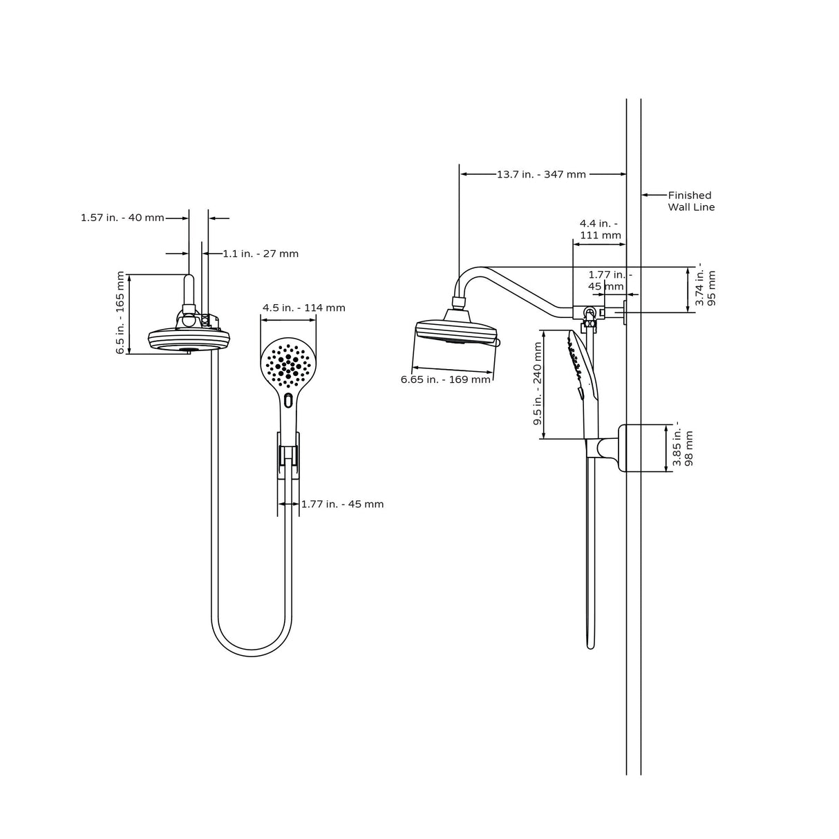 High Pressure Dual Shower Head System - Water Saving Shower Head With 6 Shower Spray Functions