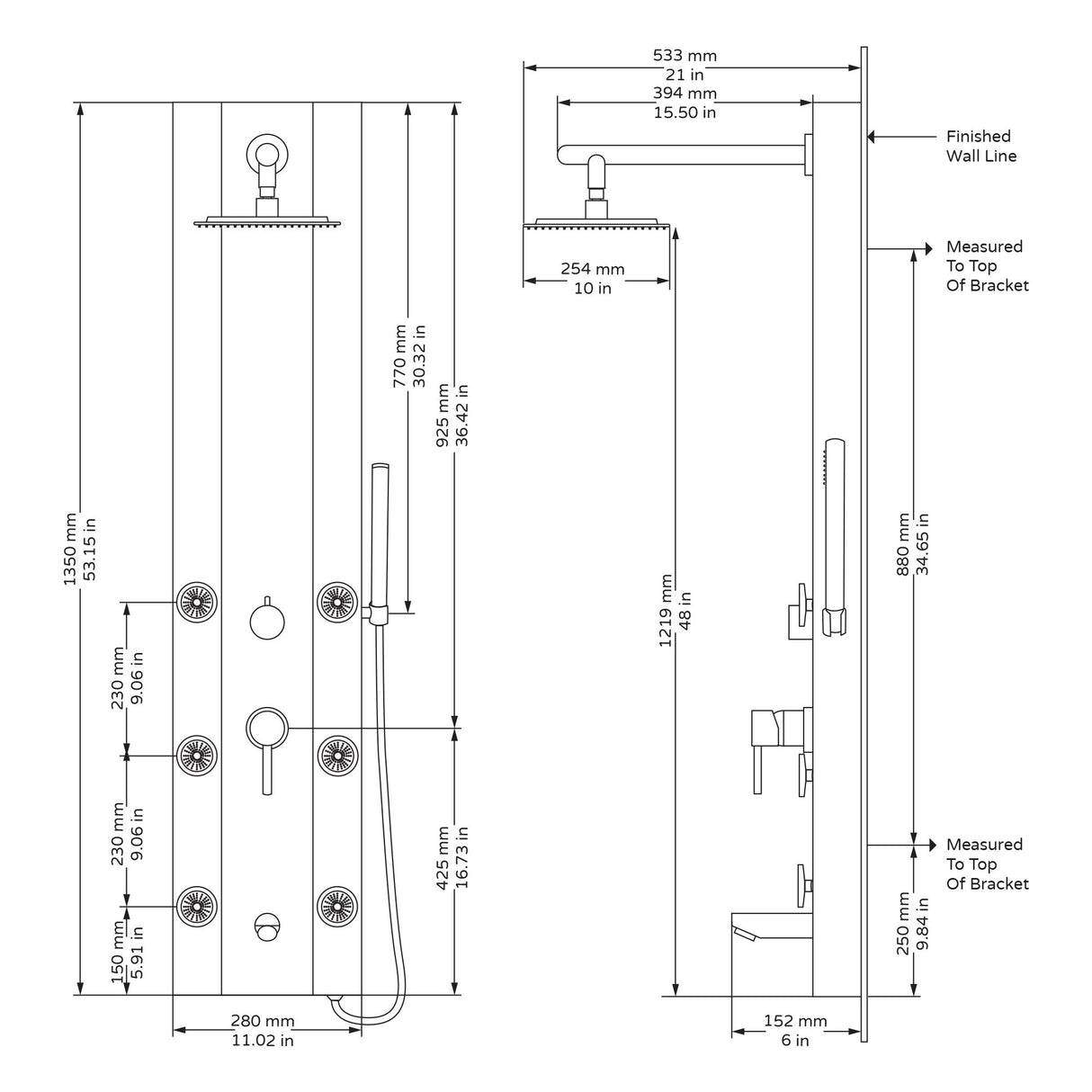 ShowerSpa Panel W/ Rain Showerhead - 6 Body Spray Jets - Bathroom Shower Faucets