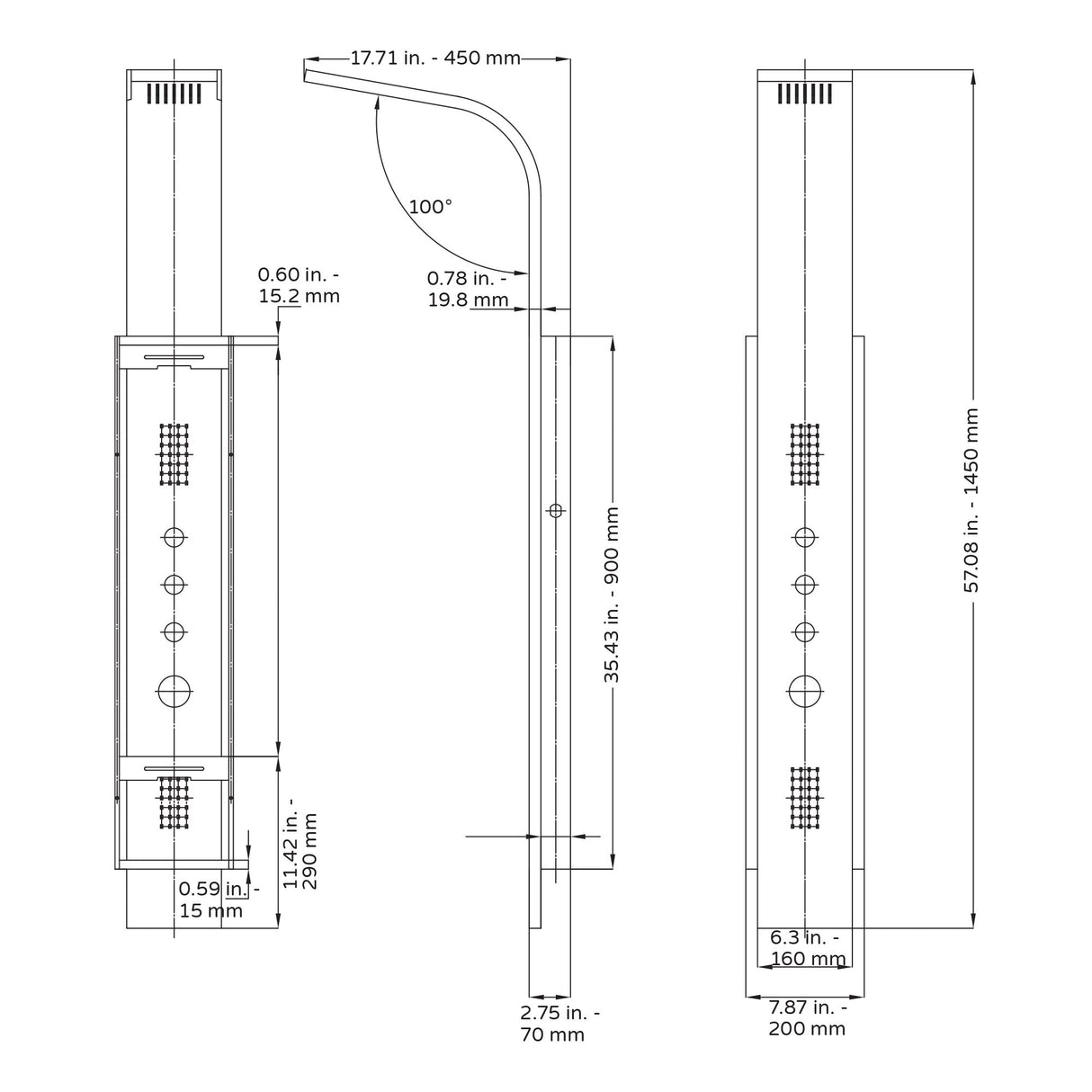 Sleek Brushed Stainless Steel Malibu Shower System - 7" Showerhead - Rectangular - Surface Mounted - Multi Function