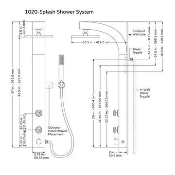 Silver Splash Single Function Shower System - Adjustable Brass Slider - Surface Mounted Shower Spa - 10 Years Warranty