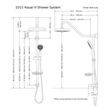 Rain Shower System W/ 8" Showerhead - 36.25"H X 8"W X 23.75"D - Brass - Adjustable Brass Slider - Surface Mounted Shower Systems