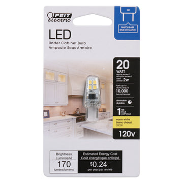 LED Light Bulb For Under cabinet , 20W, T4, G8 Base, 12V, 170 Lumens, Dimmable, 3000K