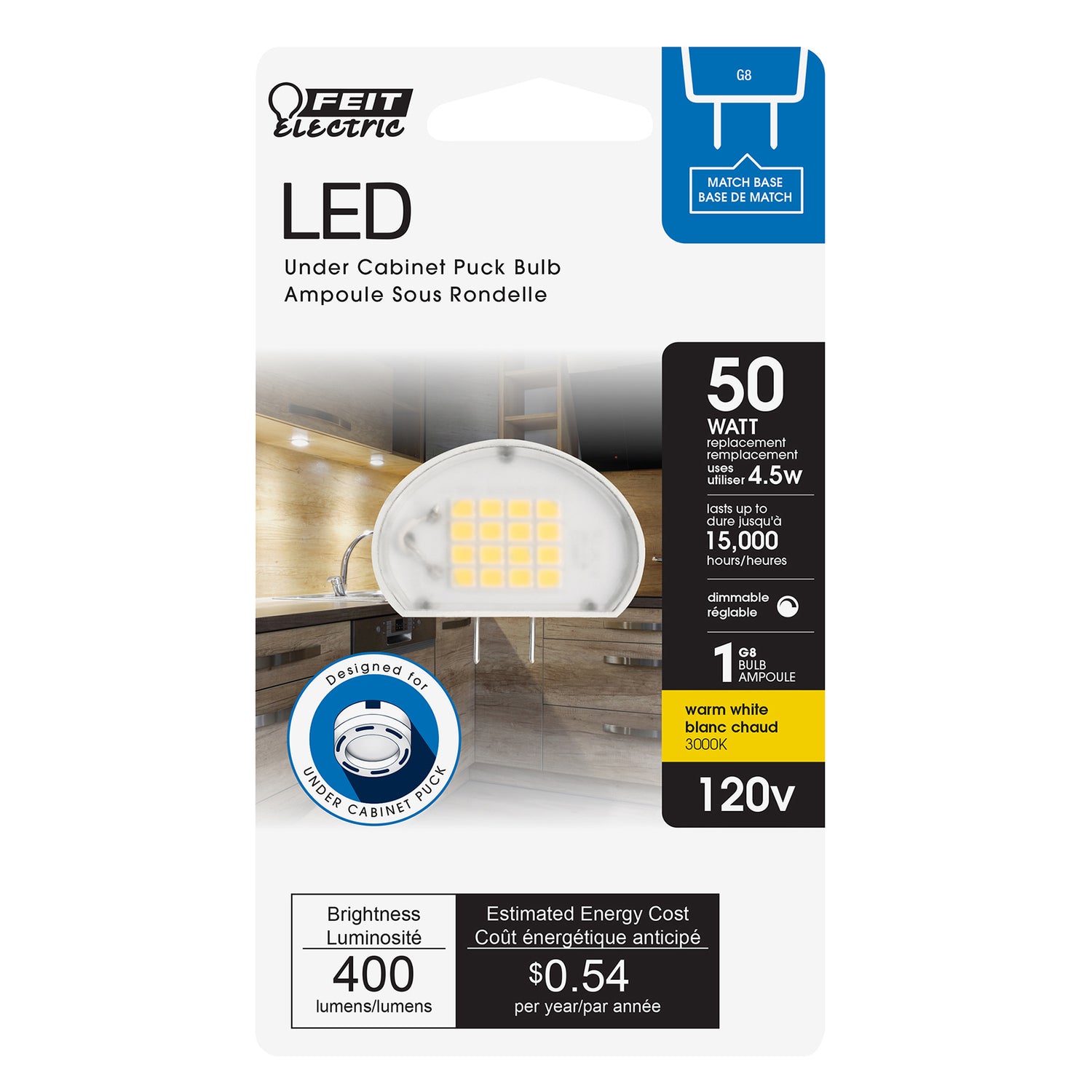 LED Bulbs, 20W, 400 Lumens, Cabinet Light Bulb , G8 Base, Clear, 3000K