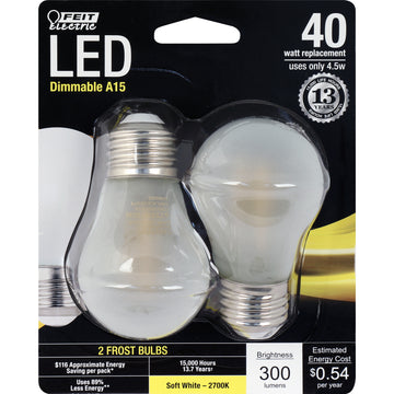A15 LED Light Bulbs, E26, Filament, Dimmable, Frosted, Medium Base, Decorative Bulb, 2 Pack