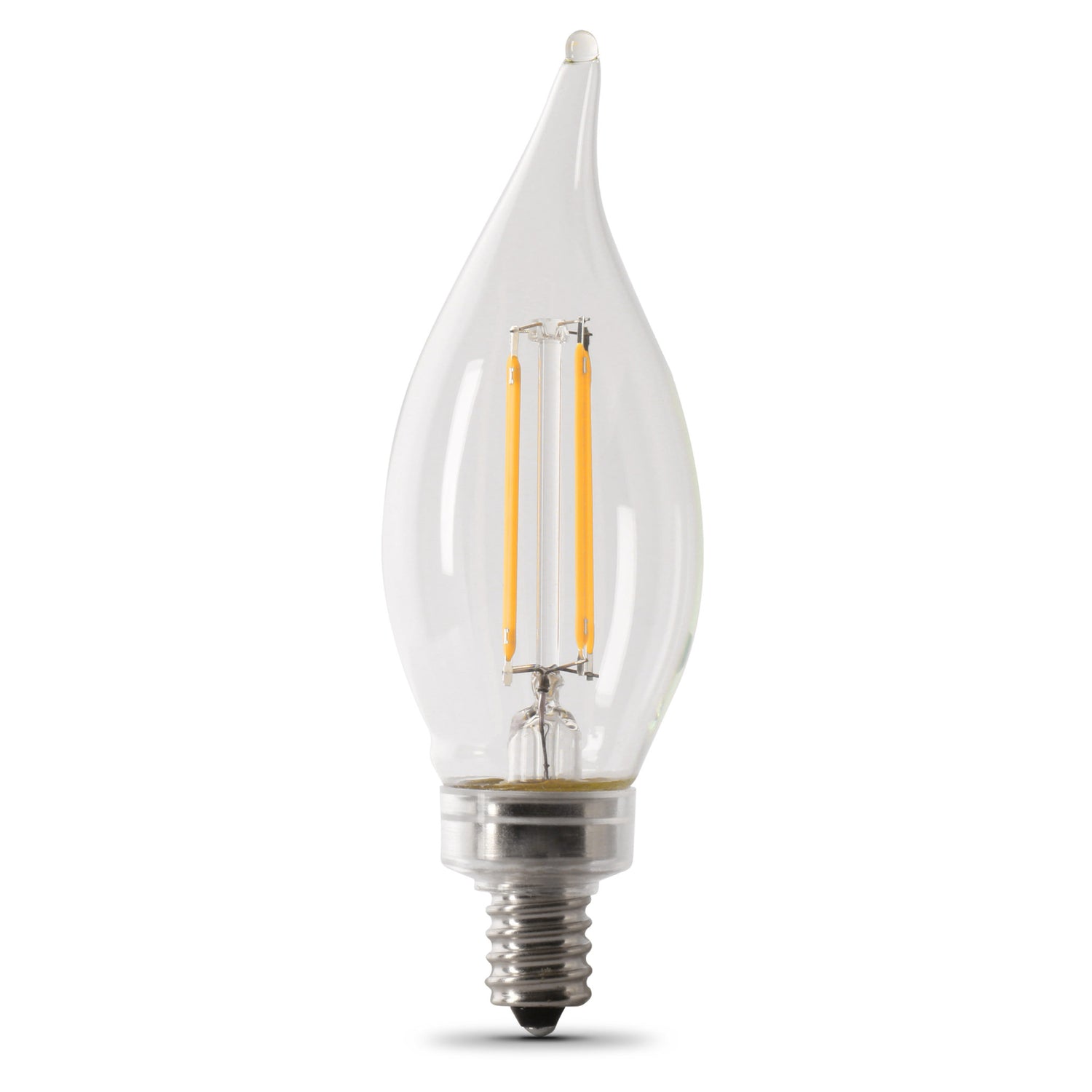 LED Bulbs, E12, Candelabra Base, Clear, Flame Bent Tip Decorative LED Light Bulbs, Bent Tip, 2 Packs