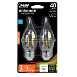 LED Light Bulbs, Candelabra Base, E26, Deco Chandelier, Filament, Clear, Decorative Bulb, Torpedo Tip, Flame, 2 Packs