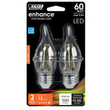 LED Light Bulbs, Candelabra Base, E26, Deco Chandelier, Filament, Clear, Decorative Bulb, Torpedo Tip, Flame, 2 Packs