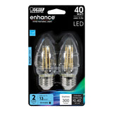 LED Light Bulbs, Candelabra Base, E26, Deco Chandelier, Filament, Clear, Decorative Bulb, Torpedo Tip, Flame, 2 Packs