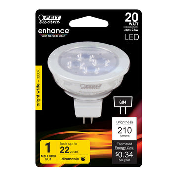 MR11 LED Light Bulbs, 20W, GU4, Dimmable, 200lm, 3000K, Track Lighting Bulb, 12V