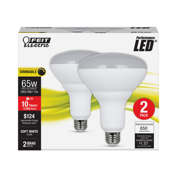 BR40 LED Light Bulbs, 13 Watts, E26, Frosted, 850 Lumen, Dimmable 2 Pack
