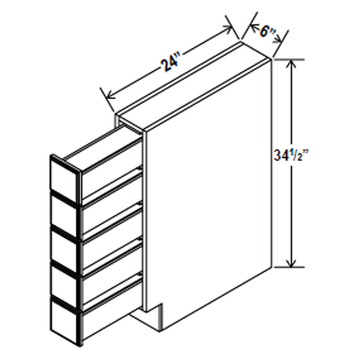 Base Spice Drawer - 6W x 34 1/2H x 24D - 5DRW - Aria White Shaker - RTA