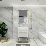 Blossom Freestanding Bathroom Vanity With Acrylic Sink, Drawers, Open Shelf Storage & Gold Hardware & Frame