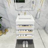 Blossom Freestanding Bathroom Vanity With Acrylic Sink, Drawers, Open Shelf Storage & Gold Hardware & Frame