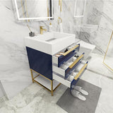 Blossom Freestanding Bathroom Vanity With Acrylic Sink, Drawers, Open Shelf Storage & Gold Hardware & Frame