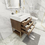 Blossom Freestanding Bathroom Vanity With Acrylic Sink, Drawers, Open Shelf Storage & Gold Hardware & Frame