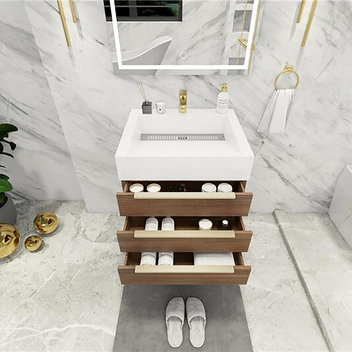 Blossom Freestanding Bathroom Vanity With Acrylic Sink, Drawers, Open Shelf Storage & Gold Hardware & Frame