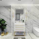 Blossom Freestanding Bathroom Vanity With Acrylic Sink, Drawers, Open Shelf Storage & Gold Hardware & Frame