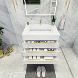 Blossom Freestanding Bathroom Vanity With Acrylic Sink, Drawers, Open Shelf Storage & Gold Hardware & Frame