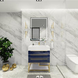 Blossom Freestanding Bathroom Vanity With Acrylic Sink, Drawers, Open Shelf Storage & Gold Hardware & Frame