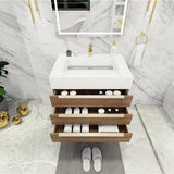 Blossom Freestanding Bathroom Vanity With Acrylic Sink, Drawers, Open Shelf Storage & Gold Hardware & Frame