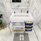 Blossom Freestanding Bathroom Vanity With Acrylic Sink, Drawers, Open Shelf Storage & Gold Hardware & Frame