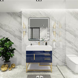 Blossom Freestanding Bathroom Vanity With Acrylic Sink, Drawers, Open Shelf Storage & Gold Hardware & Frame