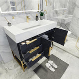 Blossom Freestanding Bathroom Vanity With Acrylic Sink, Drawers, Open Shelf Storage & Gold Hardware & Frame