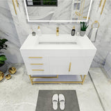 Blossom Freestanding Bathroom Vanity With Acrylic Sink, Drawers, Open Shelf Storage & Gold Hardware & Frame